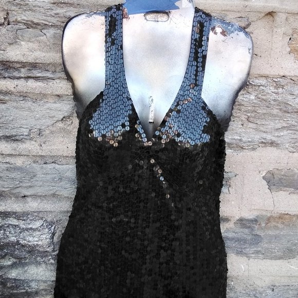 ADRIANNA PAPELL Black Sequin Evening Gown Dress - Picture 5 of 17